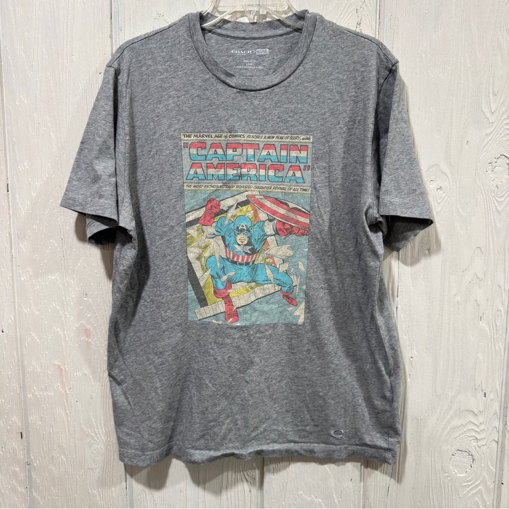 Coach x Marvel Captain America graphic T-shirt in heather grey cotton blend